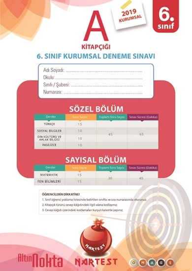 6. Sınıf 1. Kurumsal Deneme A Kitapçığı 22 Nisan 2019 Eski