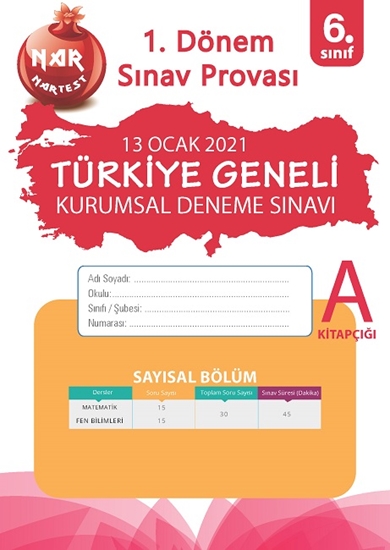 6 Sınıf Kurumsal Deneme A Sayısal Kitapçığı Türkiye Geneli 1. Dönem Sınav Provası 2021