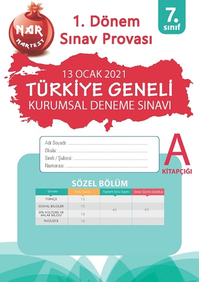 7. Sınıf Kurumsal Deneme A Sözel Kitapçığı Türkiye Geneli 1. Dönem Sınav Provası 2021