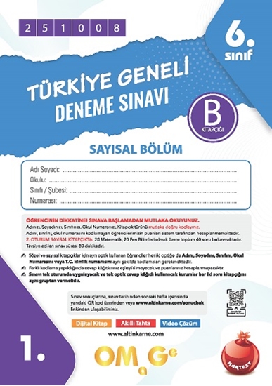Omage 6. Sınıf 1. Türkiye Geneli Deneme Sınavı Ekim B Say Kod 251008