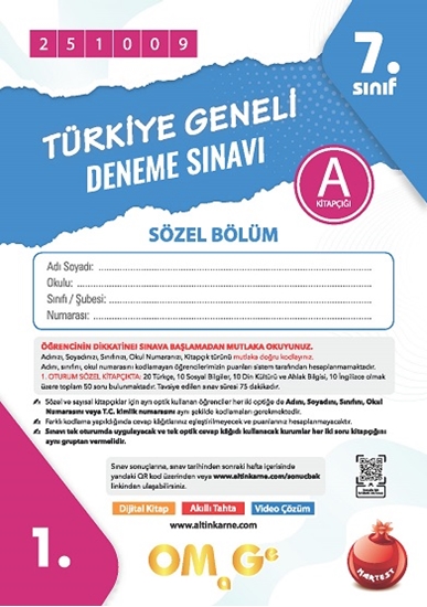 Omage 7. Sınıf 1. Türkiye Geneli Deneme Sınavı Ekim A Söz Kod 251009