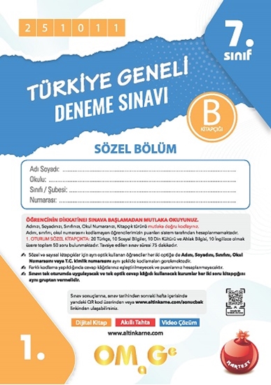 Omage 7. Sınıf 1. Türkiye Geneli Deneme Sınavı Ekim B Söz Kod 251011
