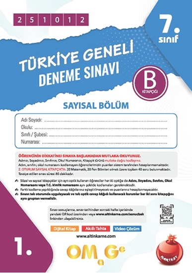 Omage 7. Sınıf 1. Türkiye Geneli Deneme Sınavı Ekim B Say Kod 251012