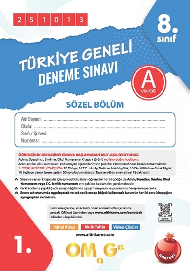 Omage 8. Sınıf 1. Türkiye Geneli Deneme Sınavı Ekim A Söz Kod 251013