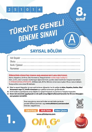 Omage 8. Sınıf 1. Türkiye Geneli Deneme Sınavı Ekim A Say Kod 251014