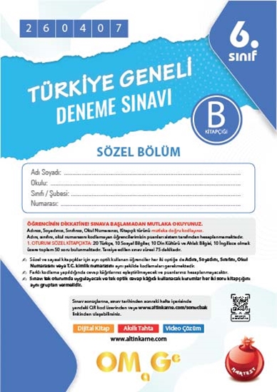 6. Sınıf Türkiye Geneli Ds Nisan B Söz Kod 260407