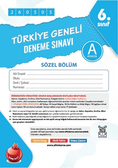 Nartest 6. Sınıf 8. Türkiye Geneli Ds Mayıs A Söz Kod 260505