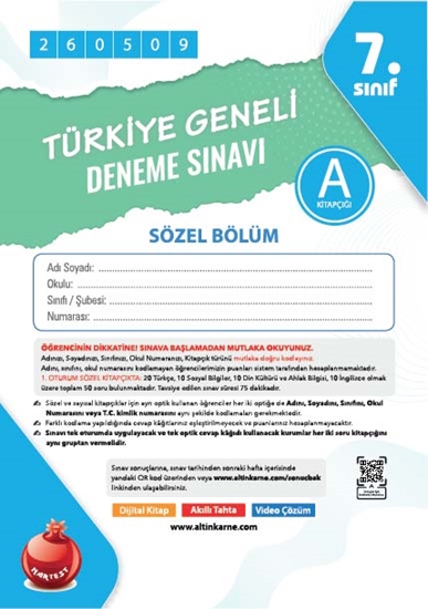 Nartest 7. Sınıf 8. Türkiye Geneli Ds Mayıs A Söz Kod 260509