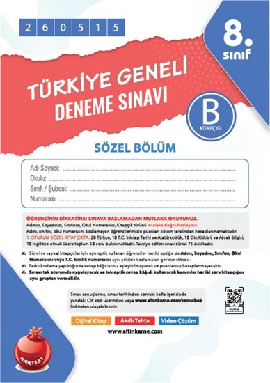 Nartest 8. Sınıf 8. Türkiye Geneli Ds Mayıs B Söz Kod 260515